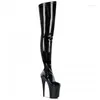 Dansskor 20 cm Ultra High Heels Boots Barreled Platform Japanned Leather 6 Inch Performance Plus Size Lår