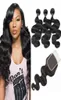 Ishow Peruvian Human Hair Weave 3 Bundles With Lace Closure Virgin Hair Extensions 10A Brazilian Body Wave Wefts for Women Girls N2247081