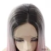26 tum syntetiska snörningspärrar Wigs Simulation Human Hair Spets Front Wigs Silkeslen Straight Perruques Natural Straight Long Remy Hair Gradient Colors Mer Choice Choice