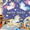 Taquestres Feliz aniversário Background Tapestry Pano de tapeçaria Kawaii Quarto da parede Decoração de parede meninos meninos Domoritório Cartoons Decoração de festa em casa