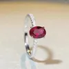 Cluster Rings S925 Sterling Silver Pigeon Blood Egg Ring For Women Ruby Red Corundum High Carbon Diamond Wedding Jewelry