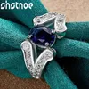 Cluster Rings Shstone 925 Sterling Silver Oval Blue Zircon Crystal for Women Engagement Wedding Bands Birthday Party Fashion Jewelry