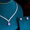 Collier Boucles d'oreilles Ensemble Pera Sweet Pink CZ CZ Crystal Water Pendants Pendants Ensembles pour femmes accessoires de bijoux de fête de vêtements J496