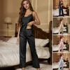 Home Kleding Topbroek Pak Pak Women's Summer Pyjama Set met Ice Silk V Neck Elastic Taille Pants Breathable Loungewear For Lady