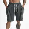 Herr shorts avslappnad snörning fast färg fickdekorativ sommar fitness sport basket byxor man klädbyxor
