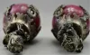 Sculptures Copper Statue A pair of China Miao silver dragon phoenix kirin red jade paperweight statue