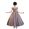 Girl Dresses Flower Dress 2024 Spring Western Style Princess Host Walk Show Purple Fairy Children's