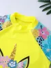 Shorts Tiaobug 3pcs Kinder Mädchen stehen Kragen Kurzärmel Cartoon Print Tops mit Shorts und Slips Set Pool Schwimmbad Rashguard