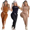 Kobiety dojeżdżające do pracy dwuczęściowej spodni Casual Crew Szyja Czarna koszulka i designerskie spodnie Poranne jogging