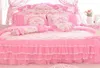 Korean style pink Lace bedspread bedding set king queen size 4pcs Rose Print princess duvet cover bed skirts bedclothes cotton hom8912077