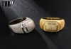 Hip Hop Iced Out Bling Full CZ Charm Tready Square Copper Zircon Ring For Men Women Jewely Gold Silver Size 8113110918