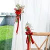 Fiori decorativi Yan Christmas Church Nation con bacche pini Red and White Wedding Decoration Sedia PEW Flower for Party Bench Decor