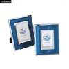 Frames Creative Blue Leather PO Frame Livre de comptoir décoration Rectangular Metal Wedding Family Home