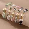 Länkarmband utsökta vitt blomma glas pärlor kvinnors armband fashionabla elegant guldfärgkedja sommar för tennissmycken
