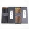 Chopsticks 1 Pair Flat Top Lucky Chinese Style Lacquerless Waxless Wooden Household Kitchen Gift Chop Sticks