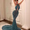 Вечеринка платья очаровательные синие выпускные женщины Sequined Spaghetti Braps Русалка платье без спинки вечернее платье Ladies de novia