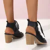 Sandals Strap For Women Platform Black Pu Ladies Fish Mouth Mouth Tie Rope Open Toe Fashion Pieds larges