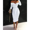 Casual Dresses 2024 Spring Summer Women's Clothing Solid Color Off-Shoulder Long Sleeve Pleated Strap Tight Skirt