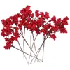 Fiori decorativi 10pcs Glitter natalizi steli di bacche rosse con rami Borgogna artificiale per fiore secco in cotone