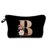 Förvaringspåsar 26 Initialer Flower Cosmetic Bag Letter Makeup Women Travel Bridesmaid Gift Ladies Portable Case Beauty