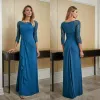 2024 Teal Blue Mother of the Bride For Bedding 3/4 Long Sleeve Pervids Bruds Lace Jewelry Jewelry Wedding Guest Dress