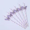 Decoração de festa 6pcs Butterfly Birthday Papel Straw Decorações de casamento crianças Crianças de chá de bebê Girls 1st supila