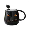 Mughe 2024 Ceramic Animal Creative Coffee Cup con cucchiaio in acciaio inossidabile Kitty Head Christmas Birthday Gift Fashion