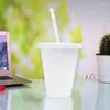 Copas descartáveis palhas de café fosco de café com coffe xícara de cofre canecas de palha brancas com tampa reutilizável copo de plástico
