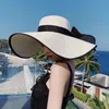 15 cm breda brim strandstrå hattar för kvinnor enkel hopfällbar sommarutflykt sol hatt mode platt brom bowknot uv skydd Panama 240412