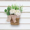 Decorative Flowers Spring Summer Hanging Wreath Hydrangea Rattan Flower Basket Bowknot For Indoor Outdoor Window Front Door Wall