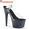 Kledingschoenen hoge hakken prima met elegante feestpompen vrouwen 2024 glanzende platforms mode sandalen vrouwelijk sexy transparant kristal