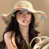 Bérets Ins Colure de paille tissée colorée pour les femmes Summer Seaside Vacation Screon Screon Big Big Brim montrant le visage Small Sweet Bucket Hat