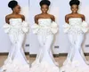 Eleganti abiti da sera senza spalline Aso White Aso Ebi Mermaid Sweep Train Prom Abito Peplum Zipper Back 2017 African Women Formato