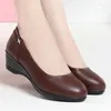 Dress Shoes Spring Women Cute Stylish Round Toe Shallow Mouth Black Pu Leather Pumps Casual Comfort Wedge Heel Anti-slip