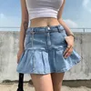 Harajuku Punk Y2K Denim Mini Pleated Skirt Ladies Summer High Waist Jeans Shorts Skirts Women Ruffles Fashion Korean 240412