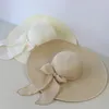 Summer Women Straw Hat Bowknot Wide Brim Floppy Panama Hats Female Lady Outdoor Foldable Beach Sun Cap 240412