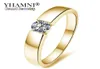 Yhamni Pure Gold Color Solitare Zircon Ring CZ Joyería de boda de compromiso para mujeres y hombres Tamaño del anillo 513 YMKR1019582649796570