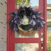 Decorative Flowers Halloween Bowknot Crow Wreath Door Hanging Artificial Rattan Horror Party Decoration Pendant 30cm