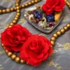 Decorative Flowers 100X Artificial Silk Rose Flower Heads For Hat Clothes Decoration Wedding (Gold&Red)