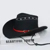 Boinas retrô simples cinturão de couro vermelho homem masculino puil roll brim sombrero sun cap beach cowgirl western chat wester ajuste