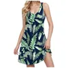 Casual Dresses Summer Leaf Print Tank Dress Kvinnor ärmlös rund nacke Suspender Mini Baggy Vintage Trendy Beach Short