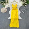 Casual Dresses SSTSS Women Sexig V Neck ärmlös Slip Dress Summer Fashion Solid High midja snörning upp öppen bakre strandsemester maxi