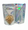 100st Clear Front Holographic Mylar Foil Zip Lock Packing Påsar genomskinlig laser Stand Up Zipper Top Storage Bag for Cosmetic3172528