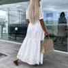 Casual Dresses 2024 Summer Lace Brodery Stitch Pleated Womem Stand Collar Button-Up Party Dress Hollow Formal Female Vestidos
