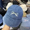 BERETS 한국 세척 데님 보우 버킷 모자 자수 파나마 모자 여성 여름 야외 캐주얼 선 스크린 바이저 어부 모자