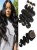 Indian Mink Human Hair Bundels met 4 bij 4 kanten sluiting Baby Hair Extensions Body Wave 3 bundels met 4x4 sluiting Middle Three Fre9931402