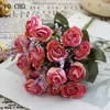 Wedding Flowers Lovegrace Mini Bouquet Artificial Flower 15 Heads Silk Rose Fake Champagne Small Home Party Table Decor