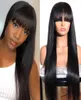 Perucas frontais de renda brasileira remy humana phair bangs 828 polegadas pré -arrancadas negra straight machine feita 180 cabelos naturais en7225781