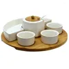 Plates 8 Piece Appetizer Serving Set With 4 Dishes Center Condiment Server Spoon And Bamboo Tray