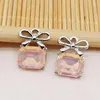 Charms 10pcs/lot Bow Square Glass Enamel Oil Drop Zinc Alloy Gold-Color Floating Pendant Fashion Jewelry Accessories